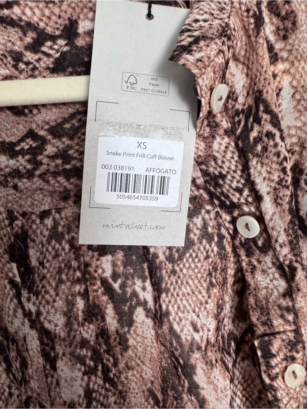 Mint Velvet Affogato Snake-Print Frill Cuff Blouse - Brown